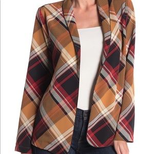 NWT Bobeau Plaid Open Woven Blazer Jacket